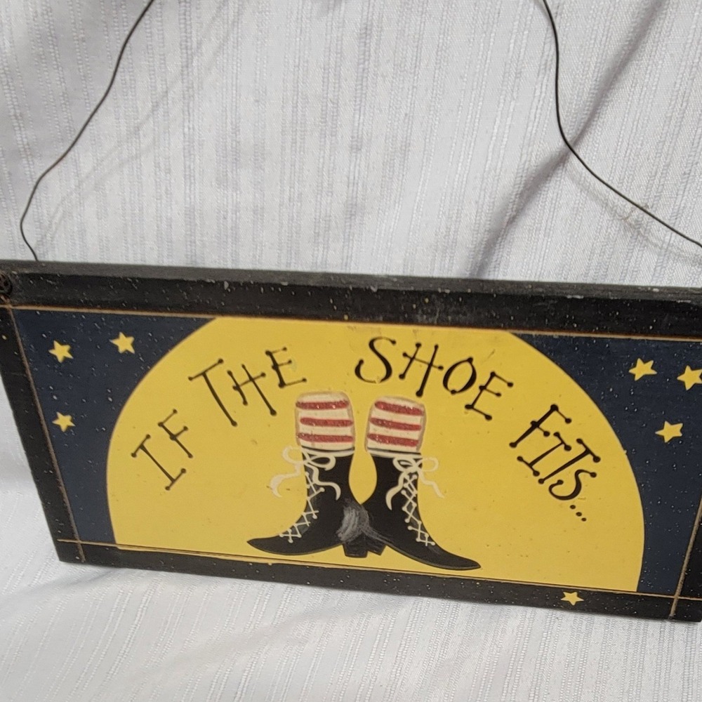 Halloween Witch Shoes Wooden If The Shoe Fits Folk Art Decor wreath or door sign